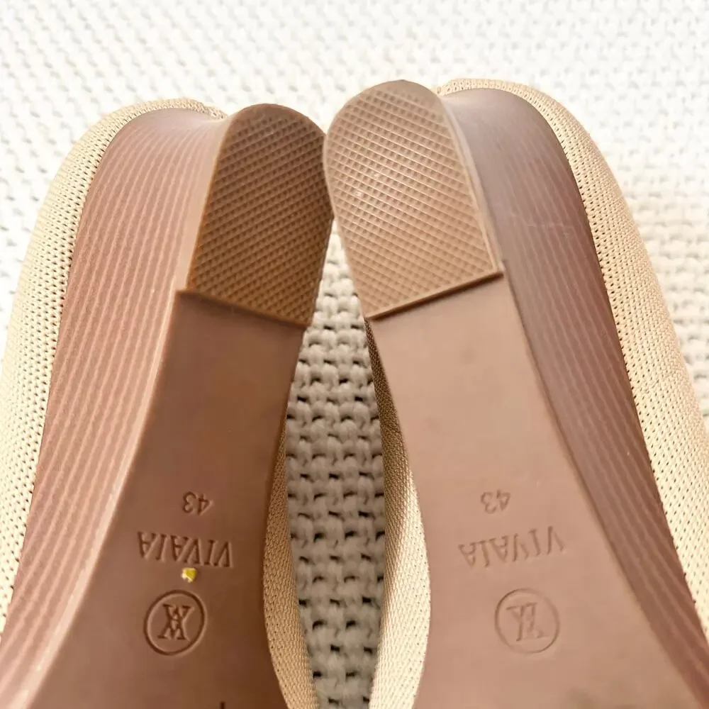 Vivaia Aria Khaki Beige Pointed Wooden Stacked Wedge 2.0 Heel Shoes 43 US 11